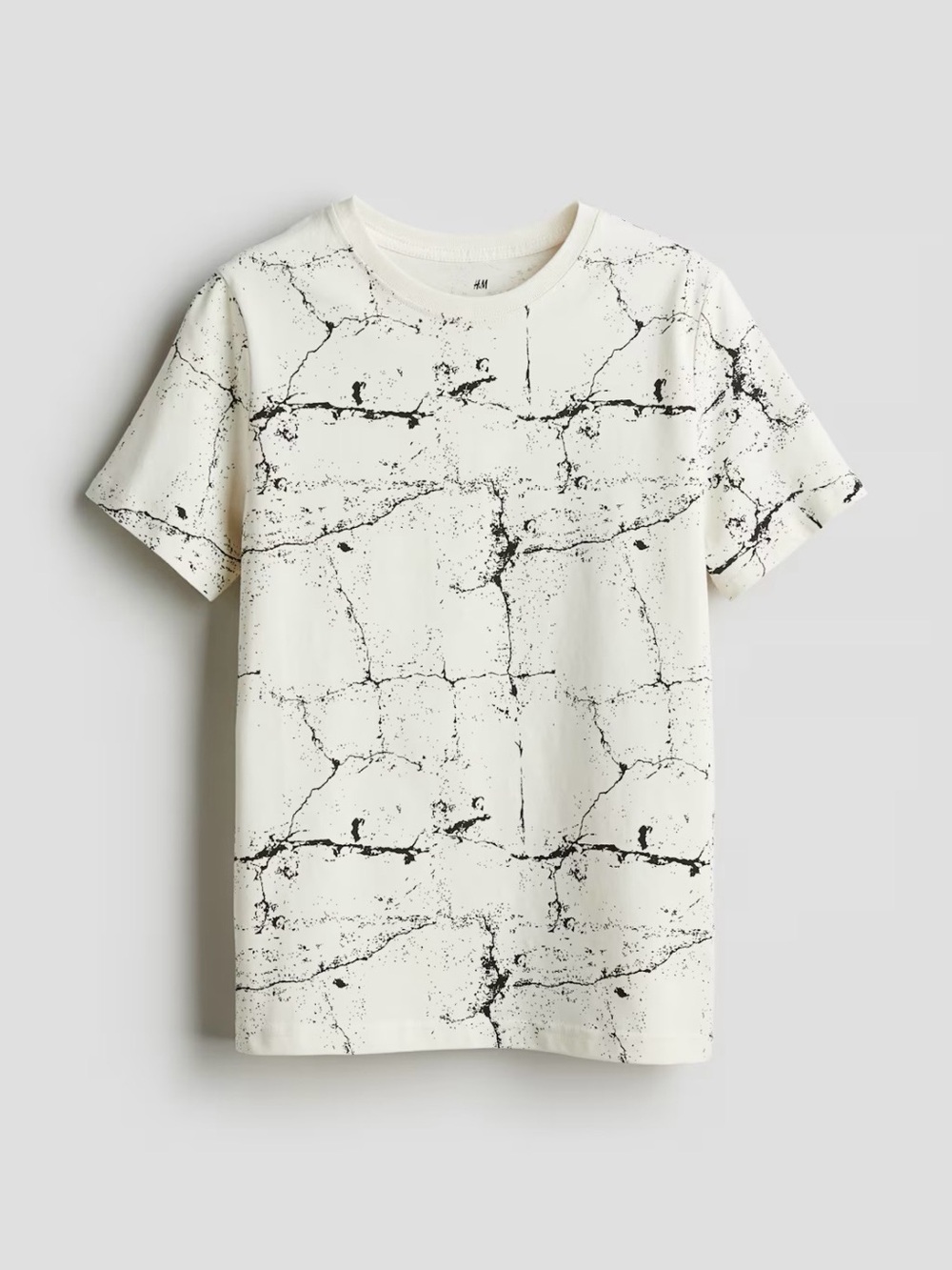 H&M Cream Short Sleeve Tee with Black Marble Print